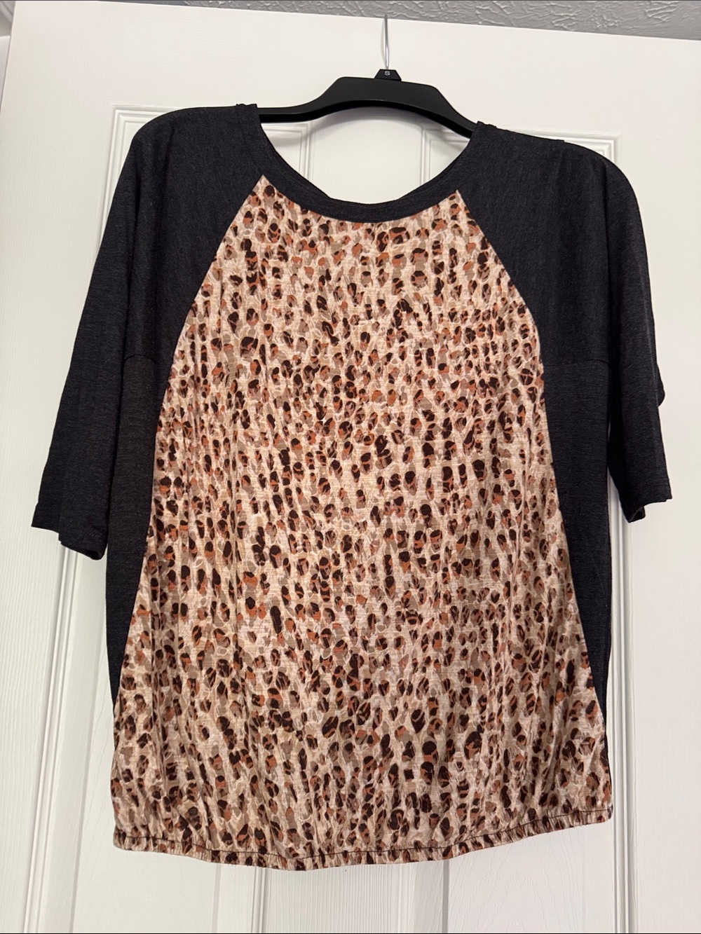 LOFT Black Short-Sleeve Top with Leopard Front